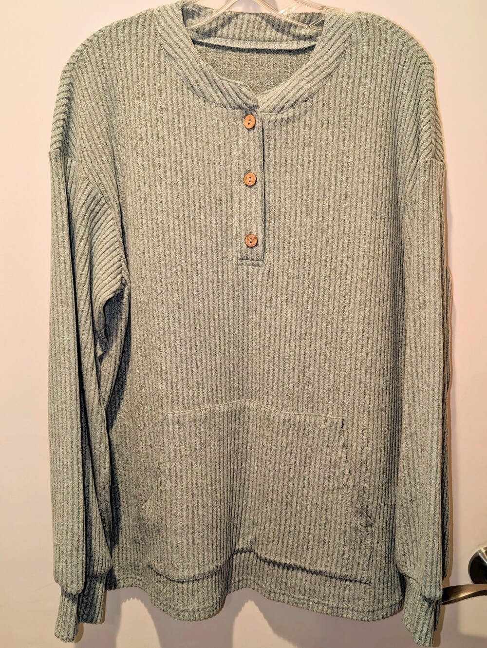 Boutique Seafoam Green LS Pullover Crew Neck Ribbed Top Women's M BRAND NEW